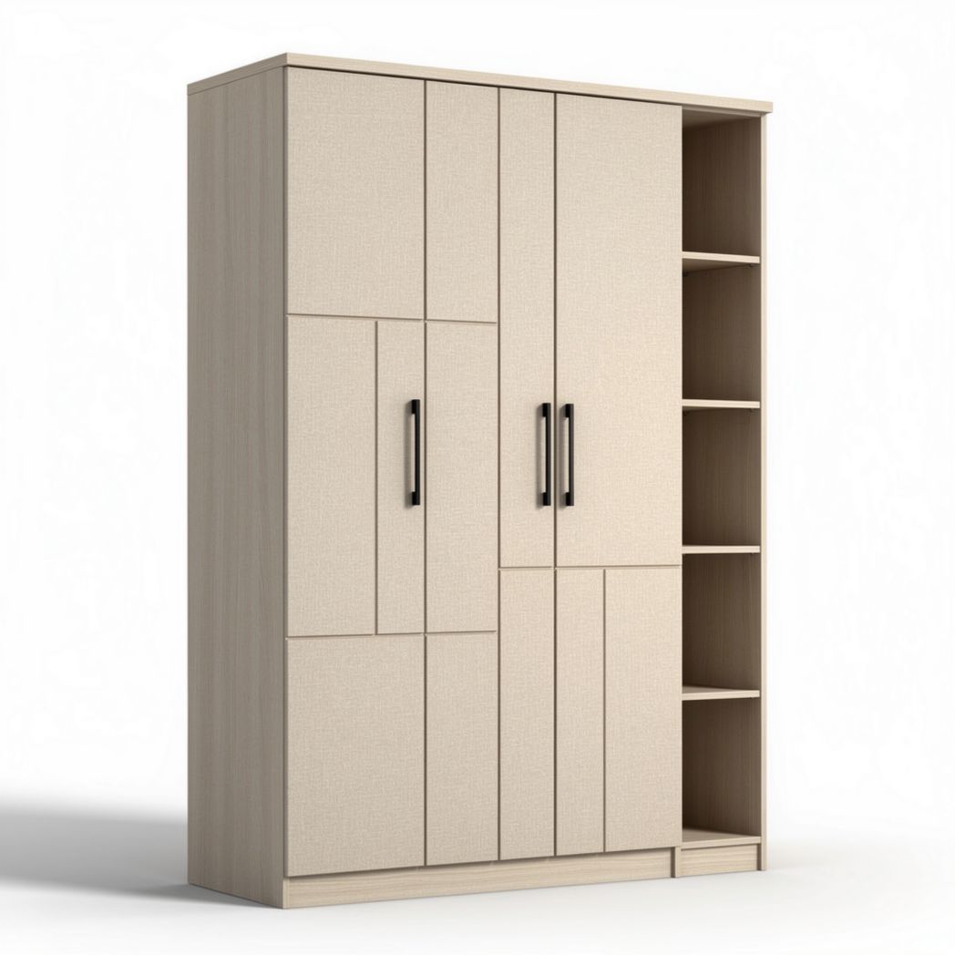 Schrank mit mehreren Türen und offenen Regalen aus Holz 180 x 90 x 40cm beige