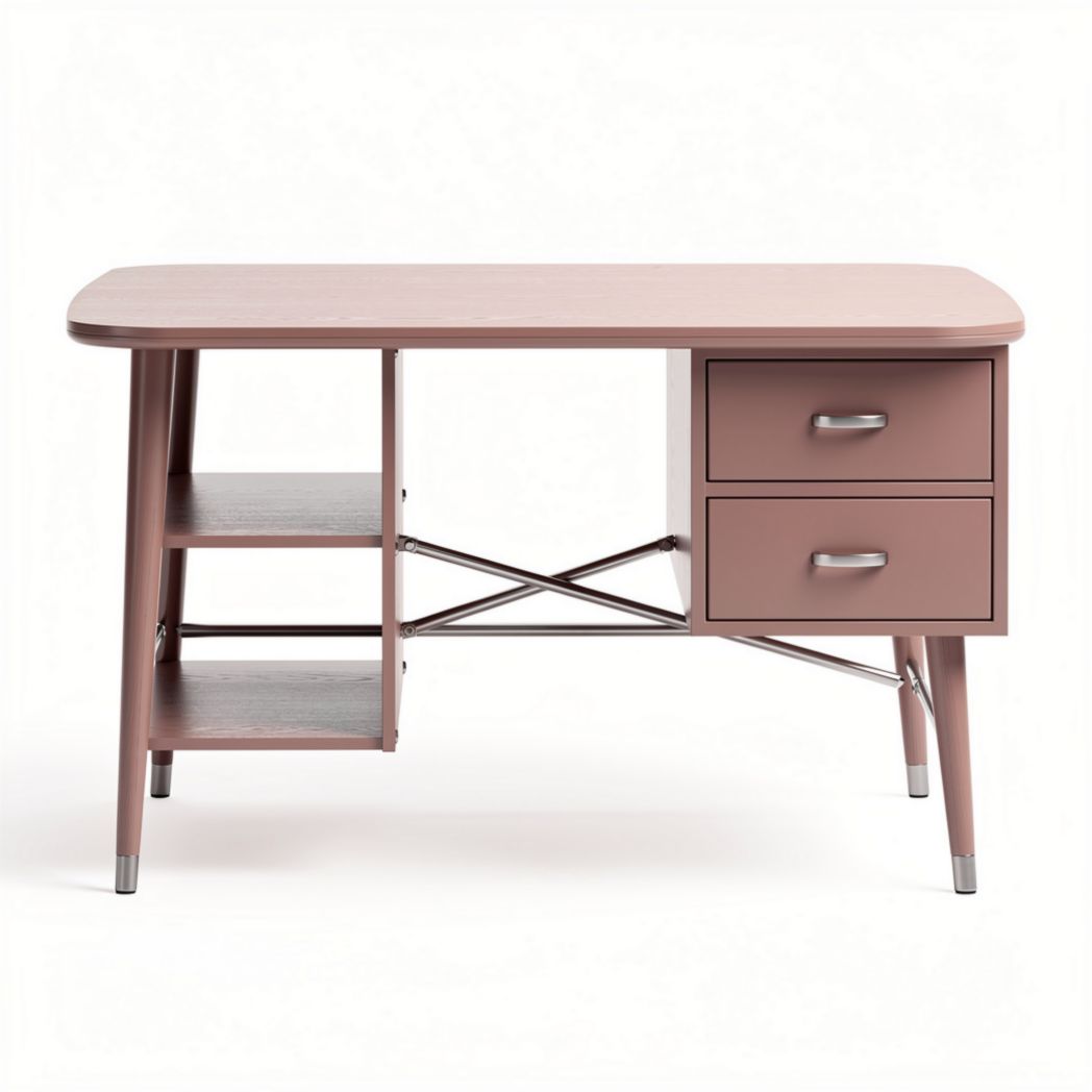 Schreibtisch aus MDF in rosa mit zwei Schubladen und offener Ablage 120 x 60 x 75cm