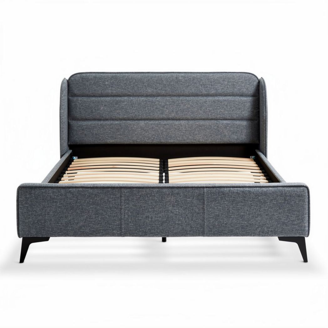 Bett mit gepolstertem Kopfteil und Lattenrost grau 200 x 160 x 100cm
