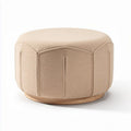 Sitzpouf aus beigem stoff mit runder form und holzfuß 50 x 50 x 40cm